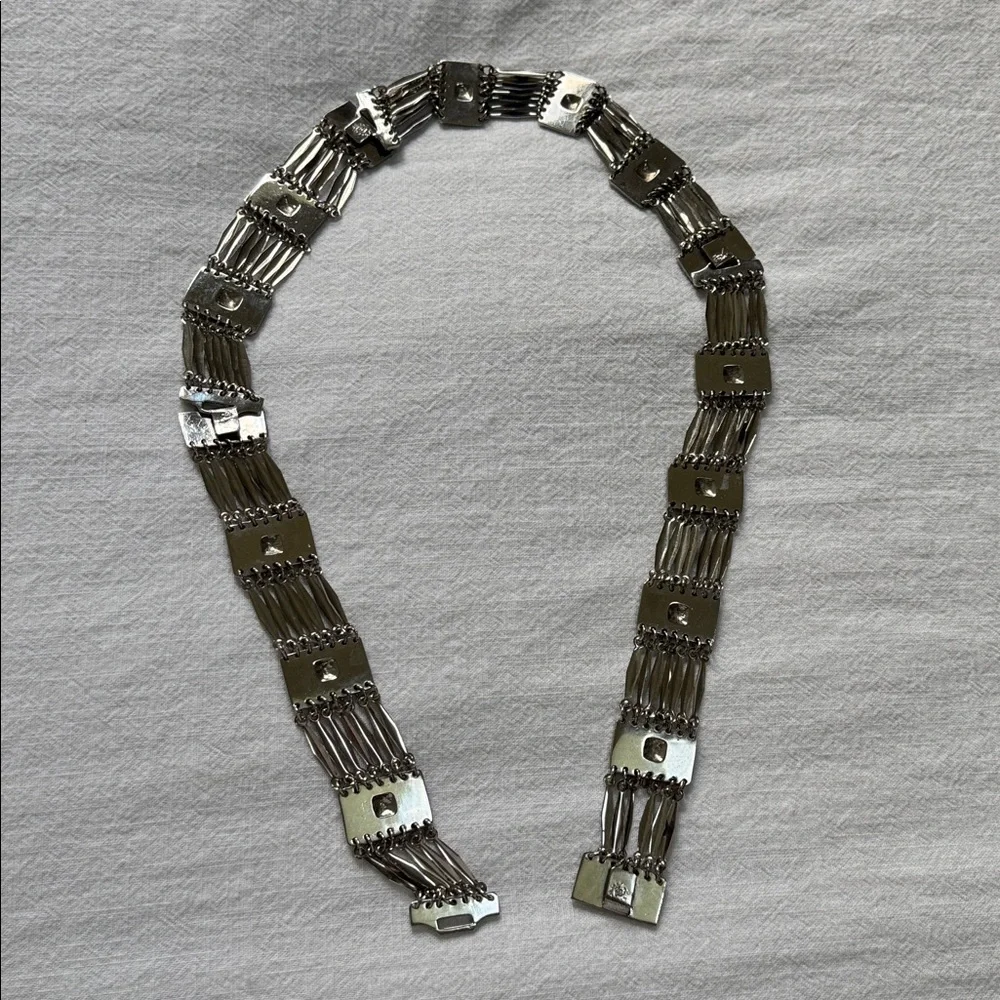 VINTAGE BELT HECHO MEXICO SILVER METAL SECTIONAL PANEL LINKS ARTICULATED 30 1/2”